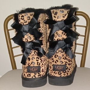 UGG Women's Leopard Print Boots with Black Bows